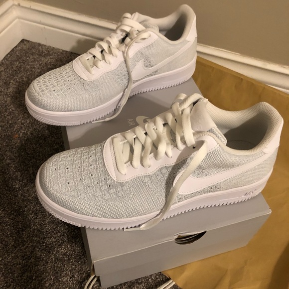 Air Force 1 Flyknit Nike Shoes - White N Grey/Blue - Picture 2 of 8